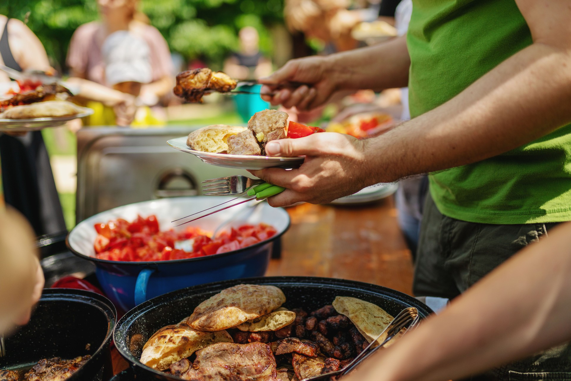 Barbecuing in the shade